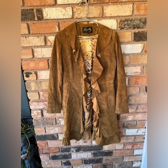 Scully long ruffle western Coat 100% Leather